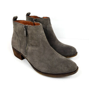 Lucky Brand Benniee Womens Size 8 Gray Suede Ankle Heeled Bootie Shoes